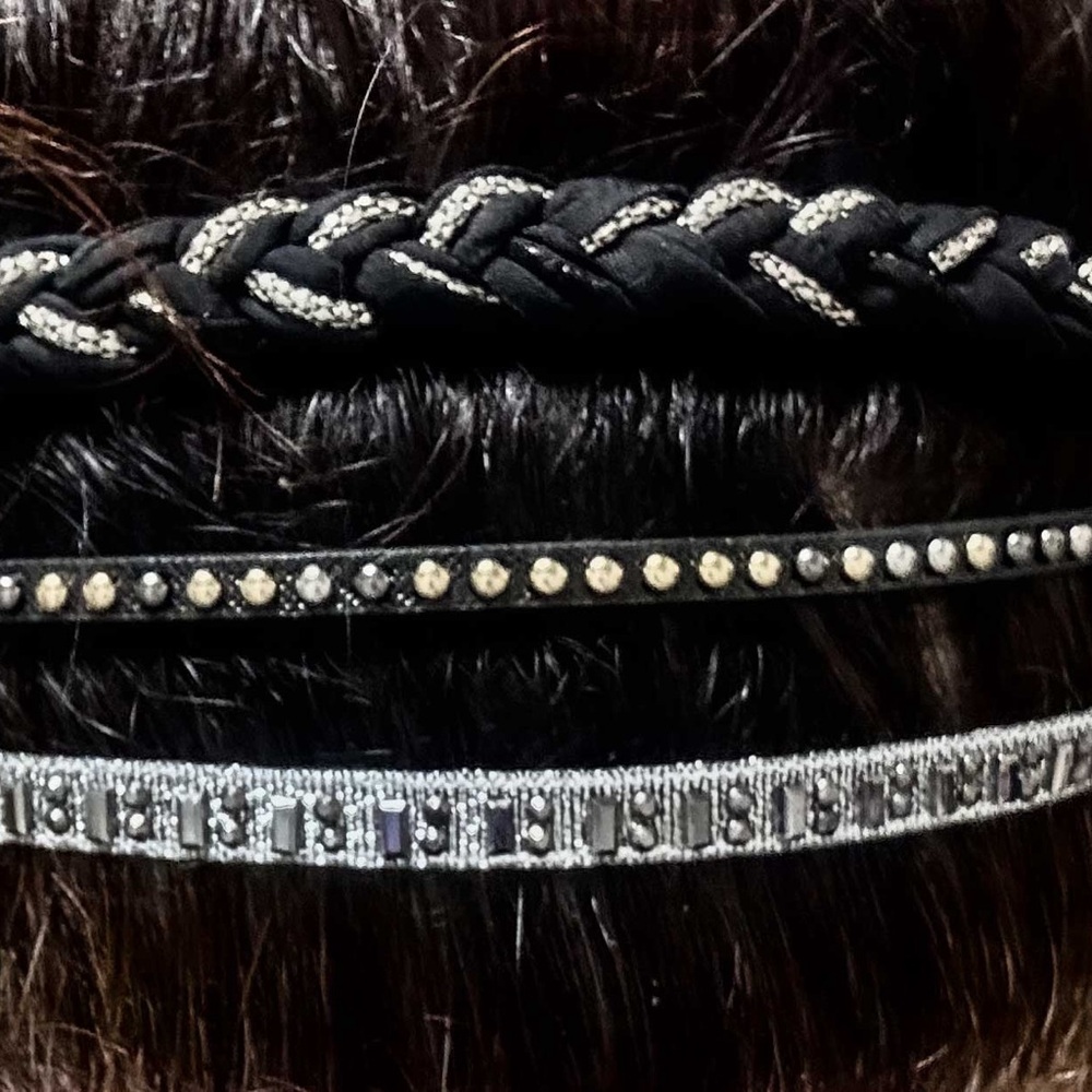NEW - 3PC Black & Silver Braided, Crystal & Studded Headband Headwrap Hair Set - Picture 3 of 4